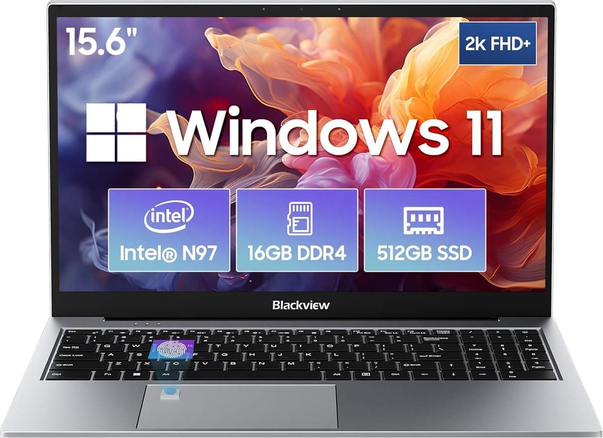 Blackview AceBook 8 Laptop - 15,6 inch Full HD - 16 GB RAM - 512 GB SSD - Intel N97 - Windows 11 Notebook - UHD Graphics - Grijs — afbeelding 1