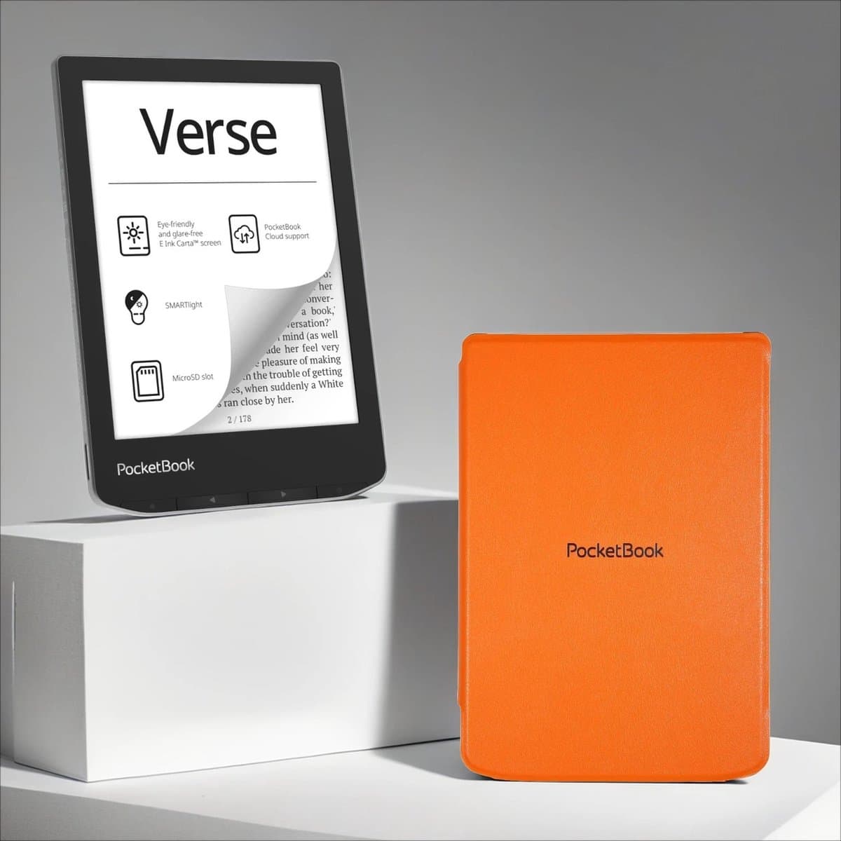 PocketBook Verse Mist Grey + Oranje PocketBook hoesje — afbeelding 1