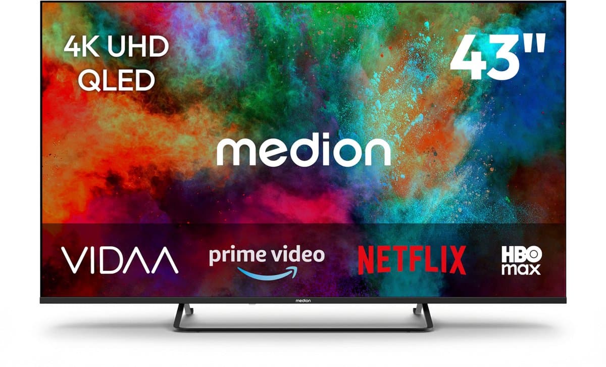 MEDION 108 cm (43 Zoll) QLED Fernseher (Smart-TV, Dolby Vision HDR, HBO Max, MagentaTV, Prime Video, Disney+, DAZN, Paramount+, Dolby Atmos, VIDAA Store, PVR, Bluetooth, MD 843602) — afbeelding 1