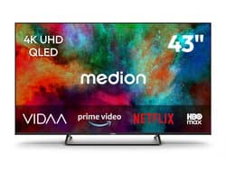 MEDION 108 cm (43 Zoll) QLED Fernseher (Smart-TV, Dolby Vision HDR, HBO Max, MagentaTV, Prime Video, Disney+, DAZN, Paramount+, Dolby Atmos, VIDAA Store, PVR, Bluetooth, MD 843602)