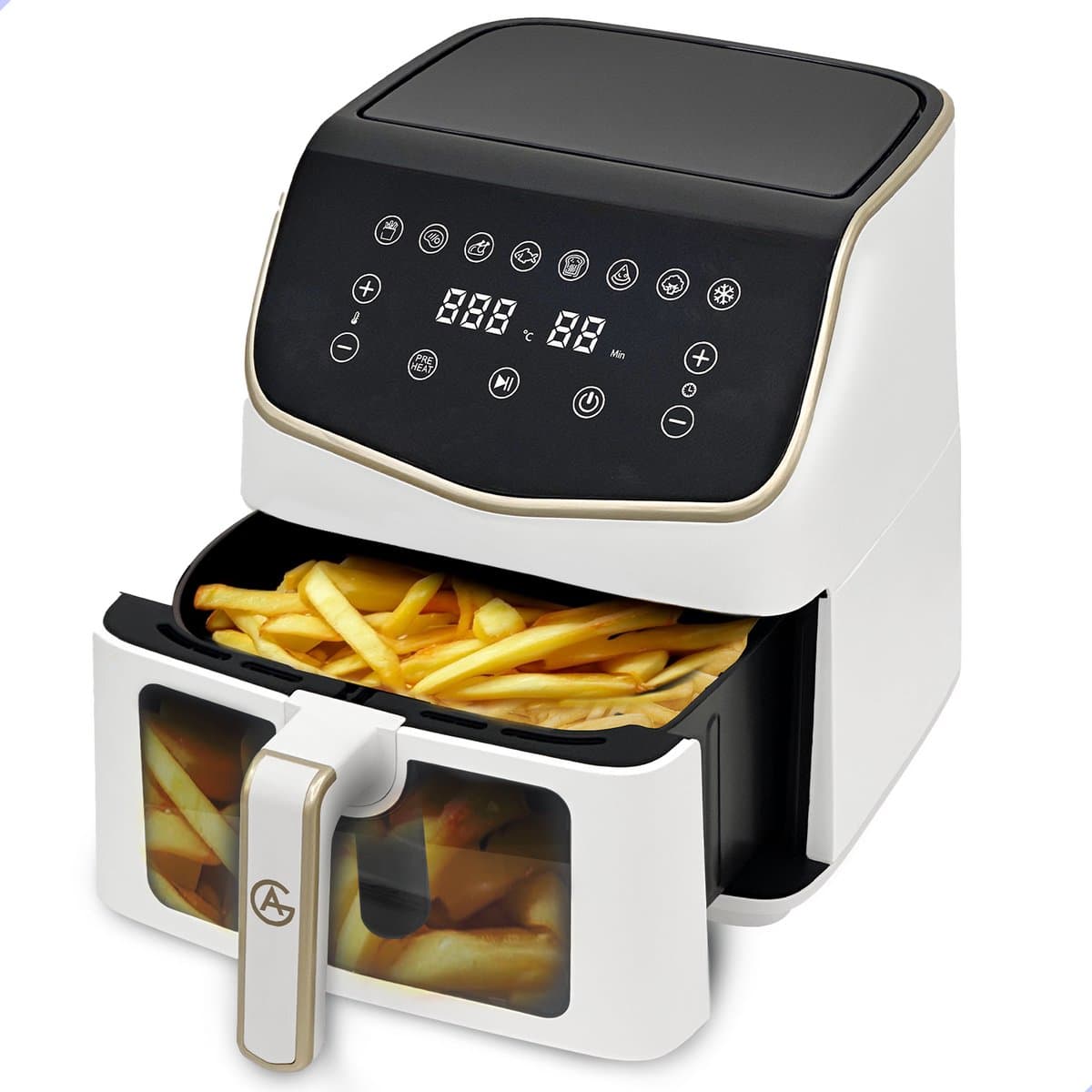 AG Airfryer XXL Premium - Wit- Luchtfriteuse - Anti-aanbak - Tot 8 personen- Vaatwasserbestendig - Met Receptenboek - Extreem Stil- Snelkooktechnologie - Digitaal Display - Tot 200°C - 8 Voorgeprogrammeerde standen. 7.5L — afbeelding 1