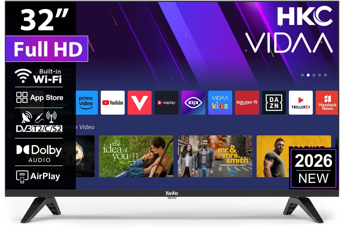 HKC VIDAA Smart TV - LED Full HD - 32 inch/81 cm - Streaming apps - AirPlay & Hotelmodus - HDMI x3, USB x2, CI+ - Tripple Tuner DVB-T/T2/S/S2/C - Frameless Design - Geassembleerd in Eindhoven - H32N1F-V — afbeelding 1