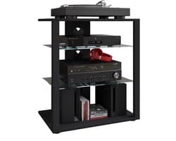 VCM hifi-kasten, platenspelerkast, stereokast, hifi-rekken, routerstandaard, hifi-rekken en -standaards, witte platenspelerstandaard, draaitafelstandaard met opbergruimte voor vinylplaten, platenspelermeubel, glazen tv-meubel, mediameubel
