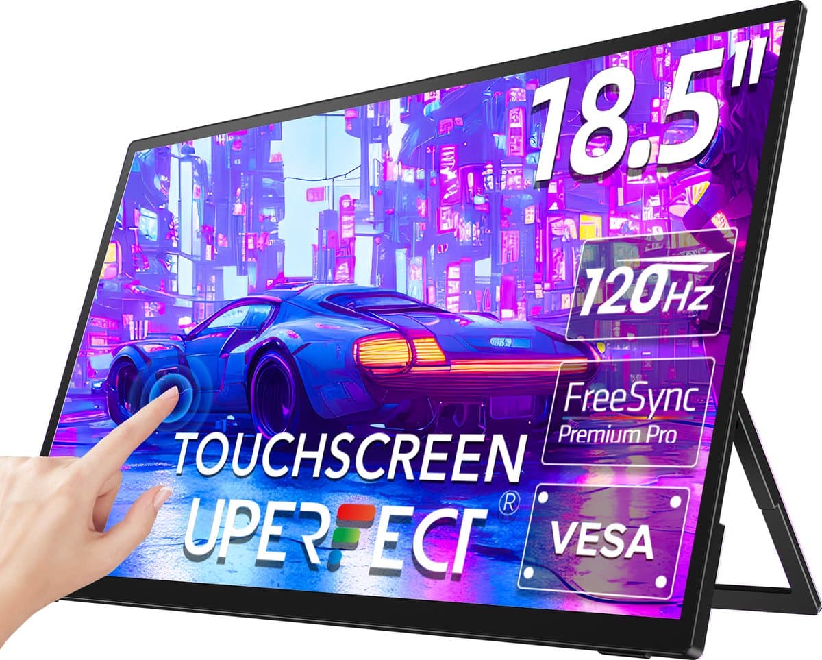 UPERFECT Portable Monitor E06 18.5" FHD 120Hz Touchscreen Draagbaar Monitor with 10-Point Touch & USB-C for Gaming/Design for Laptop/Switch/MacBook VESA Mount — afbeelding 1