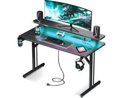 Five Stars® Game Bureau - 100x50x75 cm - Game Bureau met LED verlichting - Zwart Carbon - Gaming Desk - Computertafel - RGB LED Verlichting