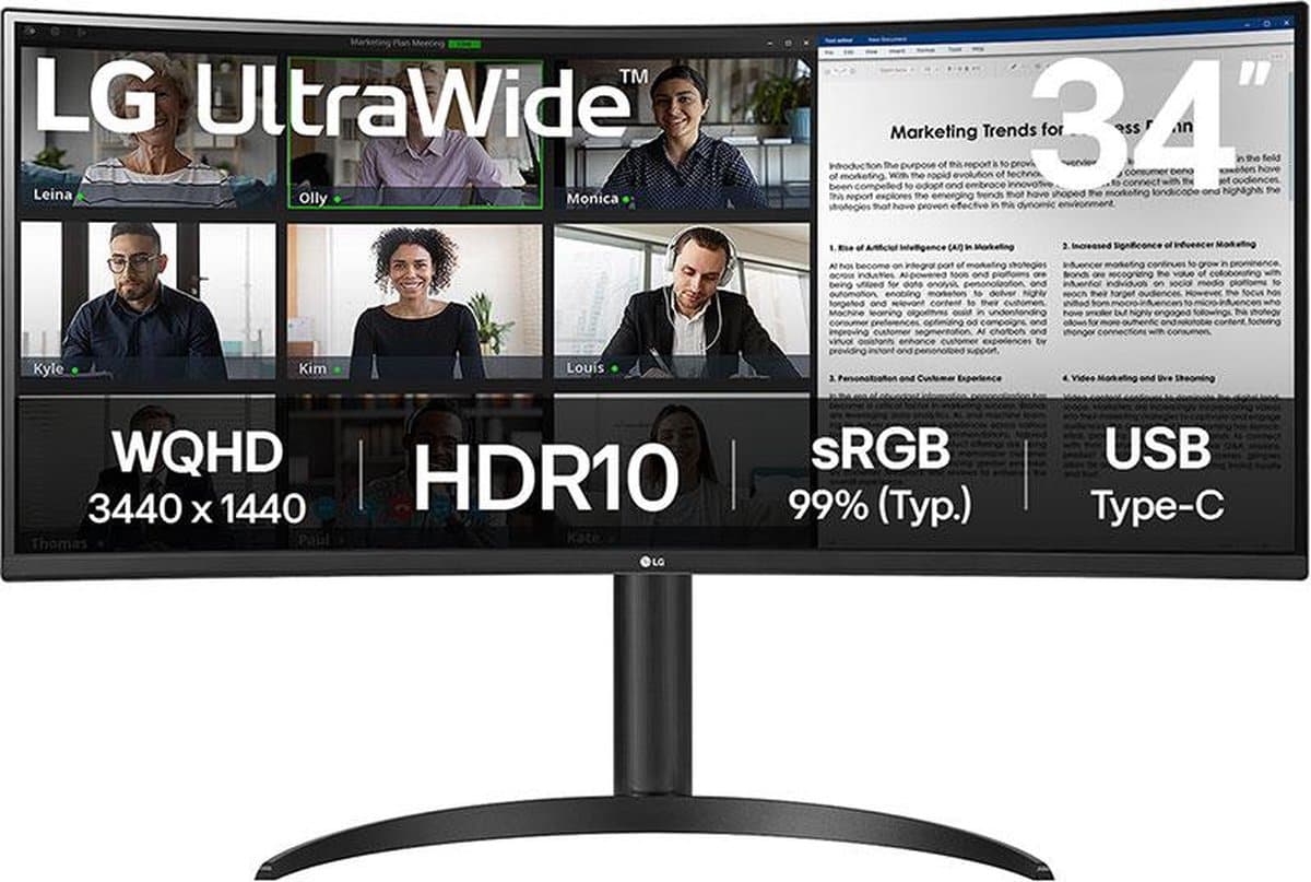 LG 34WR55QK-B - QHD Curved Ultrawide Monitor - USB-C 65w - 34 inch — afbeelding 1