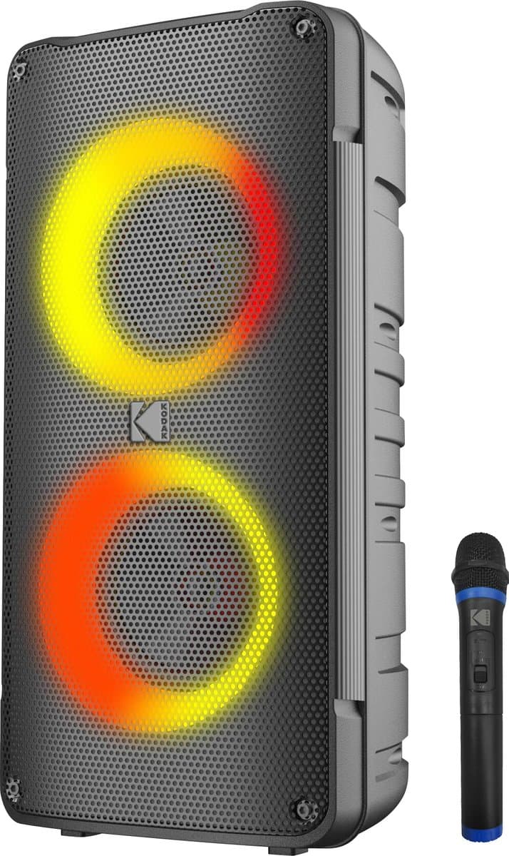 Kodak Portable Party Speaker PRPS-1775 - Double Woofer 4 ”, Bluetooth, TWS, USB / TF, AUX Input & Karaoke Mic, Disco Light Effects, 3000mAh Battery, Wireless Microphone Inbegrepen - Zwart — afbeelding 1