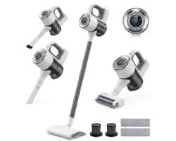 Draadloze steelstofzuiger - 15000 Pa - 4 in 1 - HEPA - 30 min - Incl. 2x HEPA-filter & 2x Dweilpads - Wit