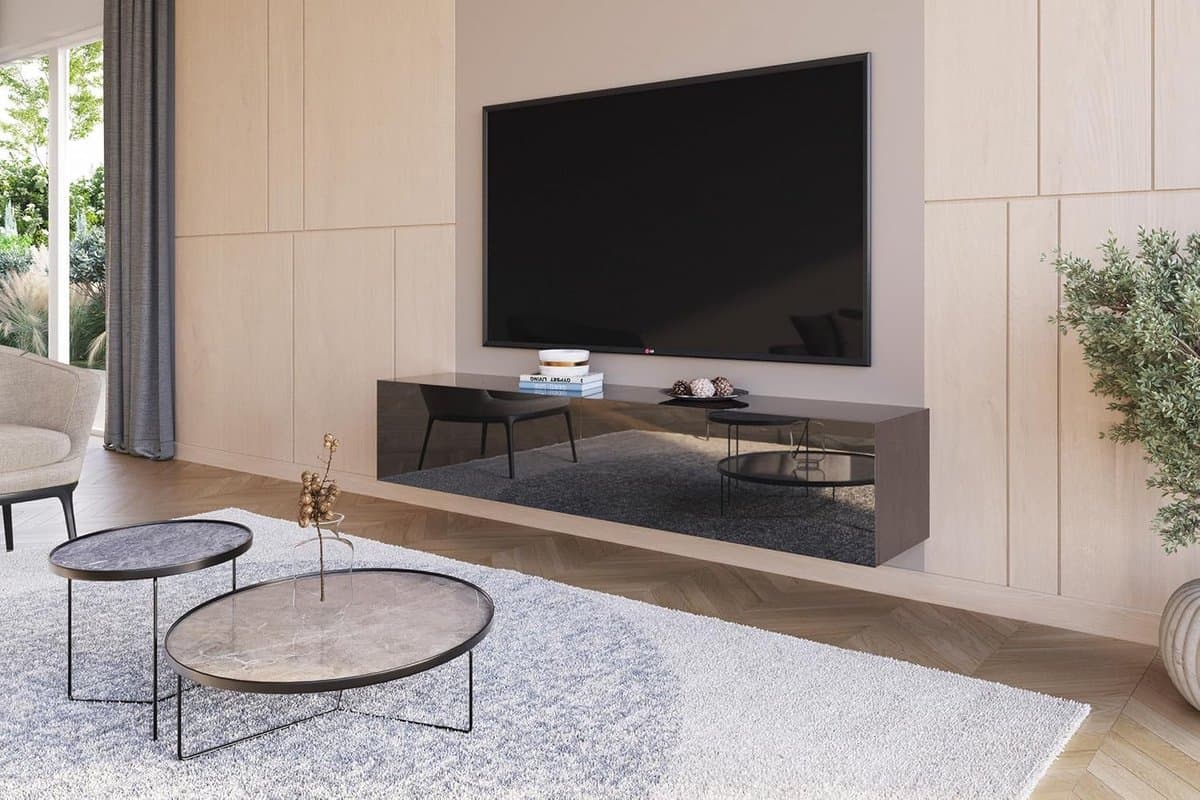 Zwart Hoogglans TV Meubel 180cm - Modern Lowboard voor Televisie in Woonkamer — afbeelding 1