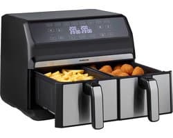Inventum GF800HLD Dubbele Airfryer XXL - 8L - Dual Cook - Grill- & roosterfunctie - 8 programma's - 80-200 °C - PFAS-vrij - Tot 6 personen - Zwart/RVS