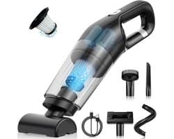 Sterke handstofzuiger, 10000 Pa mini handstofzuiger voor in de auto, multifunctioneel, lichtgewicht, draagbare autostofzuiger, draadloos met 3 HEPA-filters, batterij, natte en droge handen