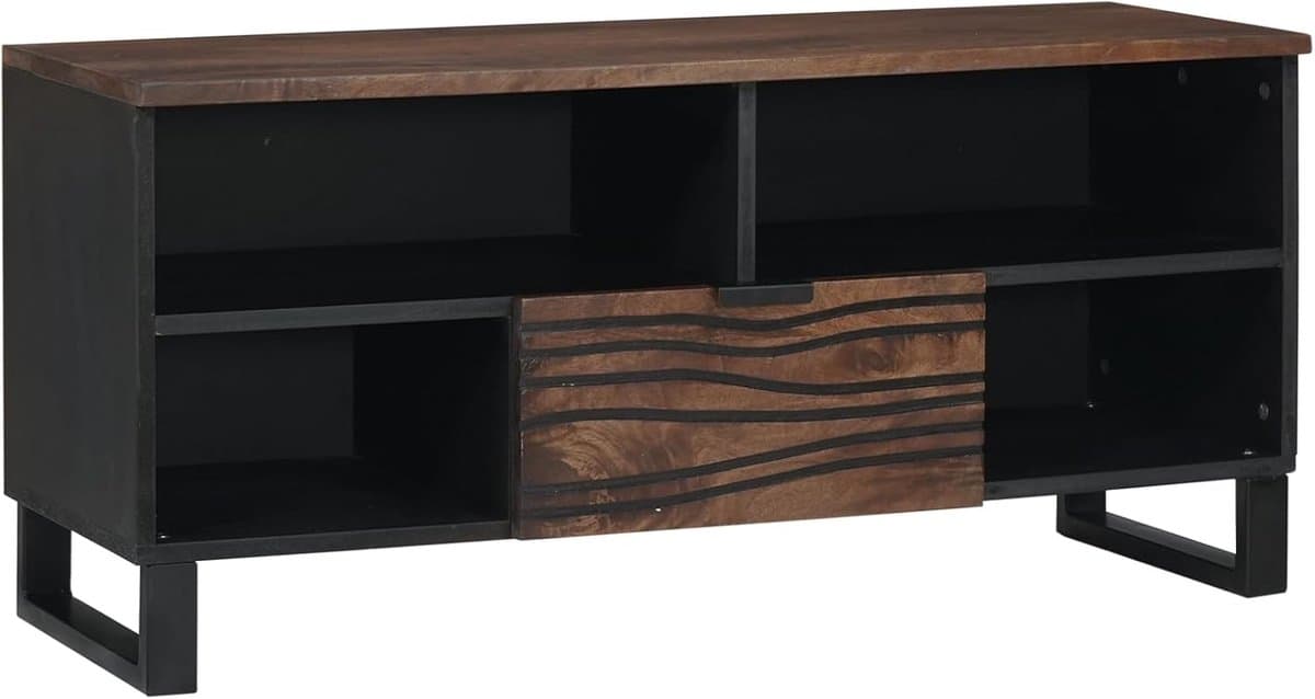 TV Kast Hout - Media Meubel - Opbergen Entertainment - Massief Mangohout - 100x33.5x46 cm - Walnoot Afwerking — afbeelding 1
