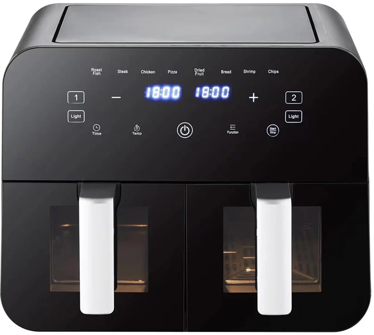 Dubbele Airfryer - 2 Manden - 9 L inhoud - Twee kookzones - Kijkvenster - Kleur Zwart - Heteluchtfriteuse - Hete Lucht Oven - 37,9×36×31cm — afbeelding 1