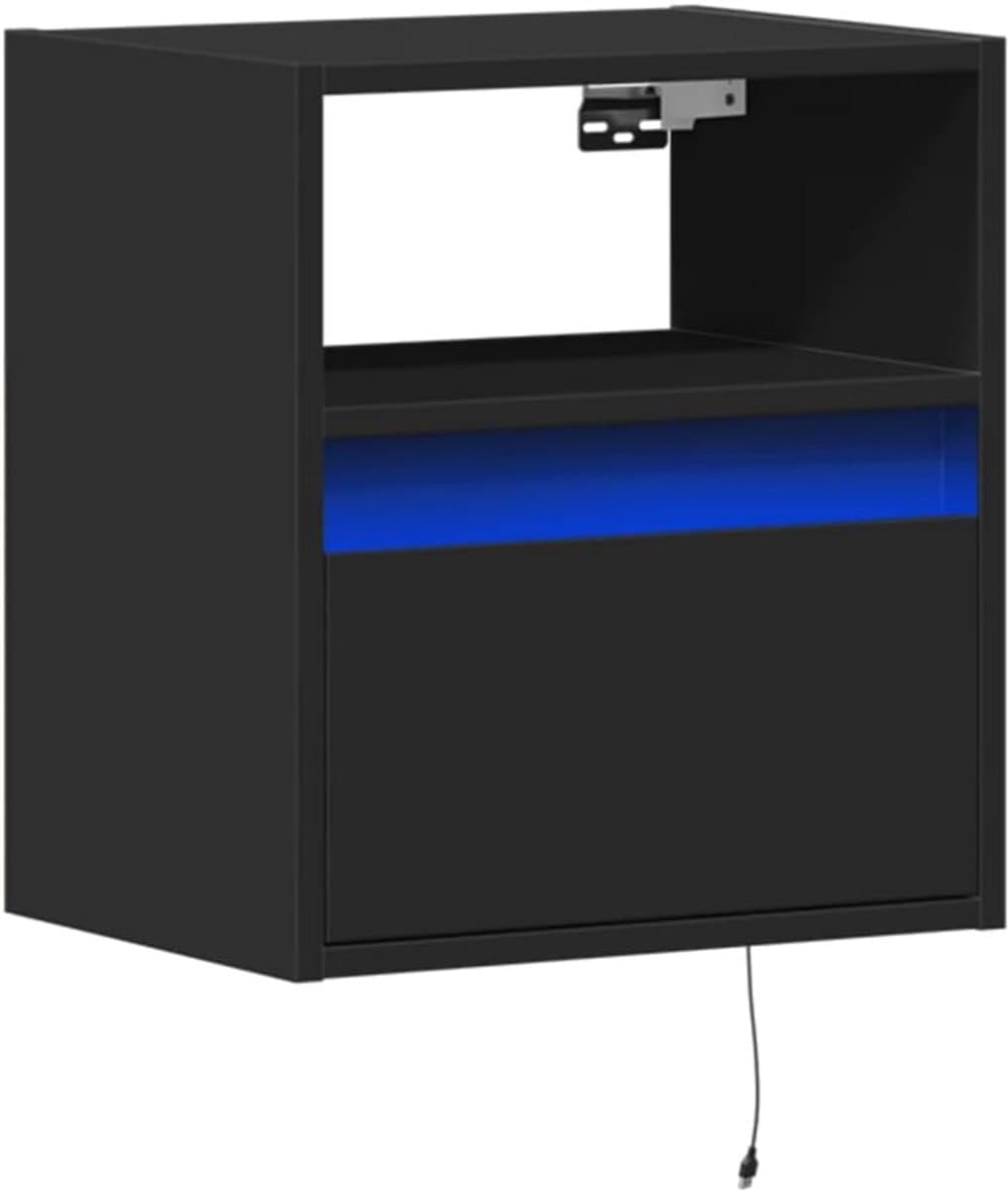 Zwarte TV Wandkast met LED Verlichting - Compacte TV Meubel voor Woonkamer — afbeelding 1