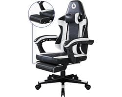 Stane Verstelbare Ergonomische Gamestoel met Voetsteun - Bureaustoel Gaming chair - Game Stoel Zwart/Wit