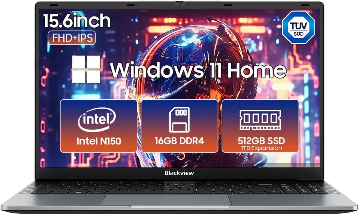 Blackview AceBook 6 Laptop - 15,6 inch Full HD - 16 GB RAM - 512 GB SSD - Intel N150 - Windows 11 Notebook - UHD Graphics - Grijs — afbeelding 1