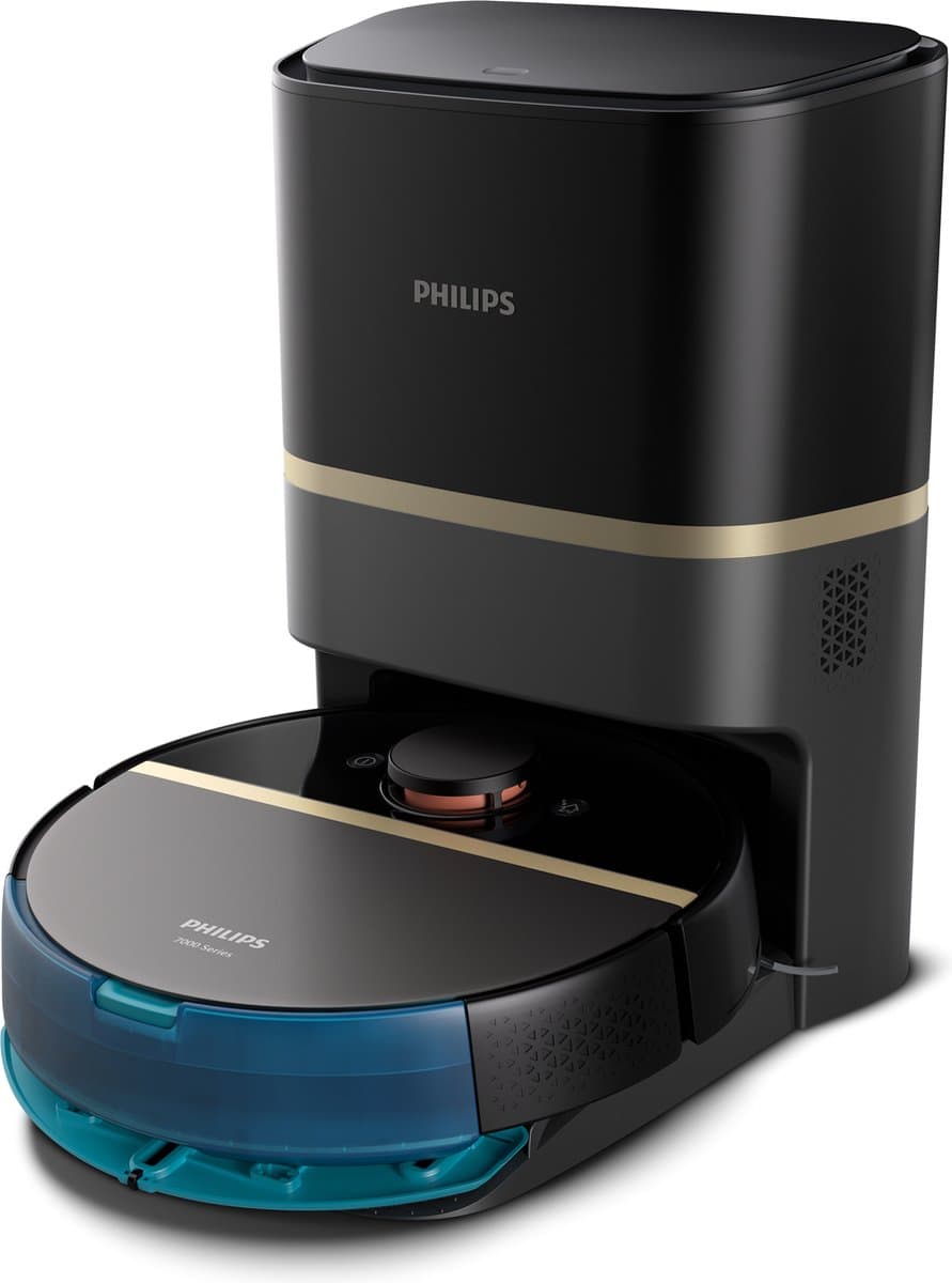 Philips HomeRun Aqua 7000 Series XU7100/01 - Robotstofzuiger met Dweilfunctie - Incl. Laadstation - Zwart / Goud - App Connected — afbeelding 1