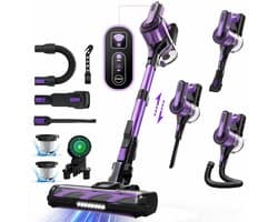 Grenintol V870 Steelstofzuiger - Snoerloze Stofzuiger met Accu - Draadloos Steelstofzuiger - 60000Pa Krachtige Zuigkracht - 350W Borstelloze Motor - 1.6L Grote Stofbak - HEPA Filter - LED Verlichting - Voor Dierenharen & Harde Vloeren - Paars
