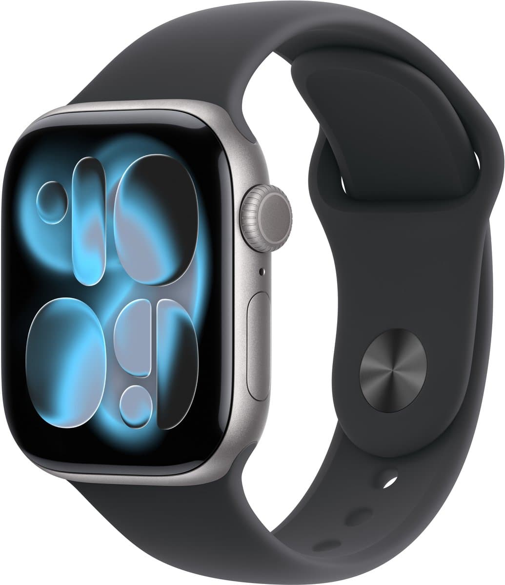 Apple Watch 11 - Wifi + 5G - 42mm - Space Grey Aluminium Case with Black Sport Band - M/L — afbeelding 1