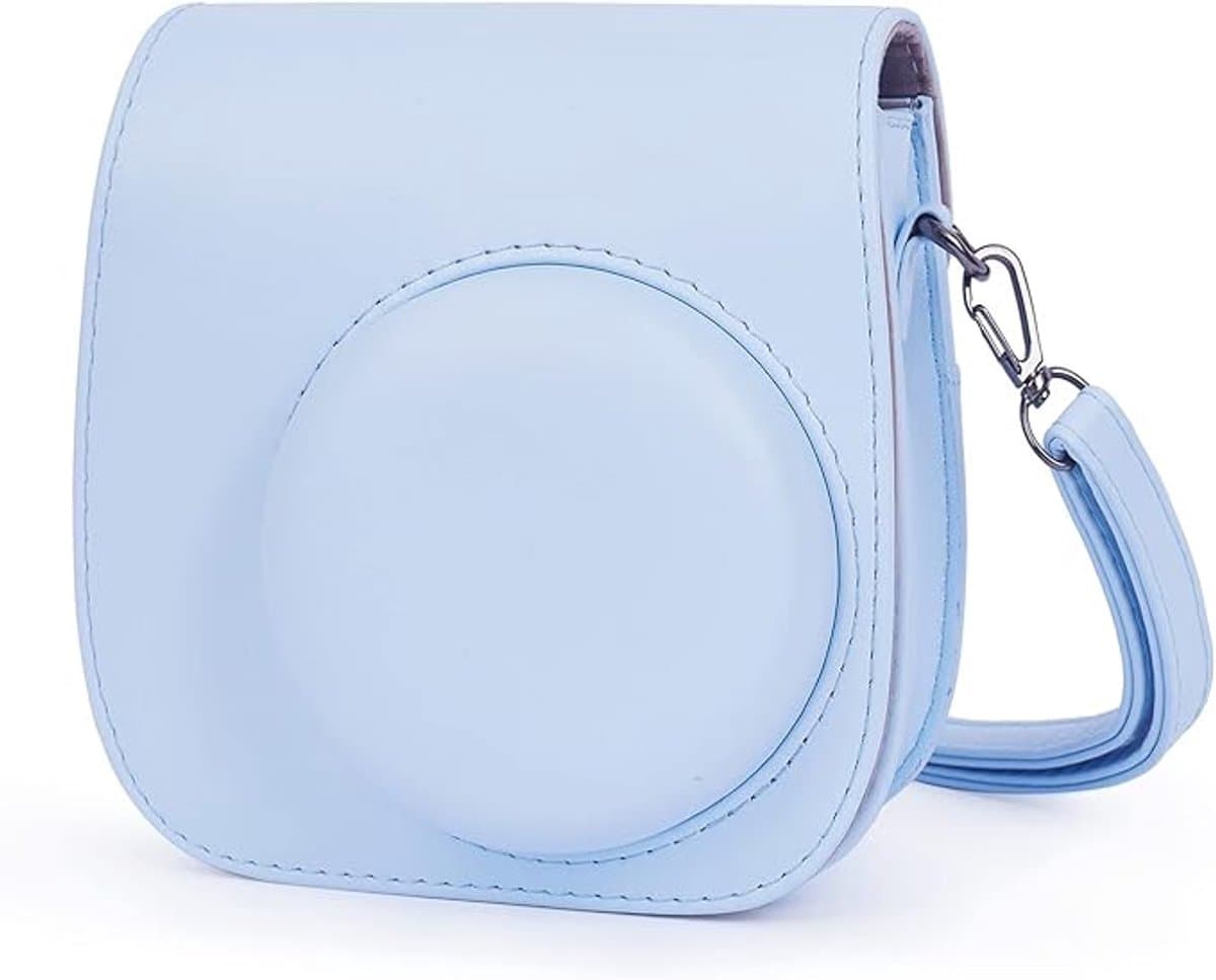 Geschikt voor Fuji MINI12 leren hoes hortensia blauw - effen kleur Polaroid cameratas beschermhoes PU cameratas cameratas opbergtas — afbeelding 1