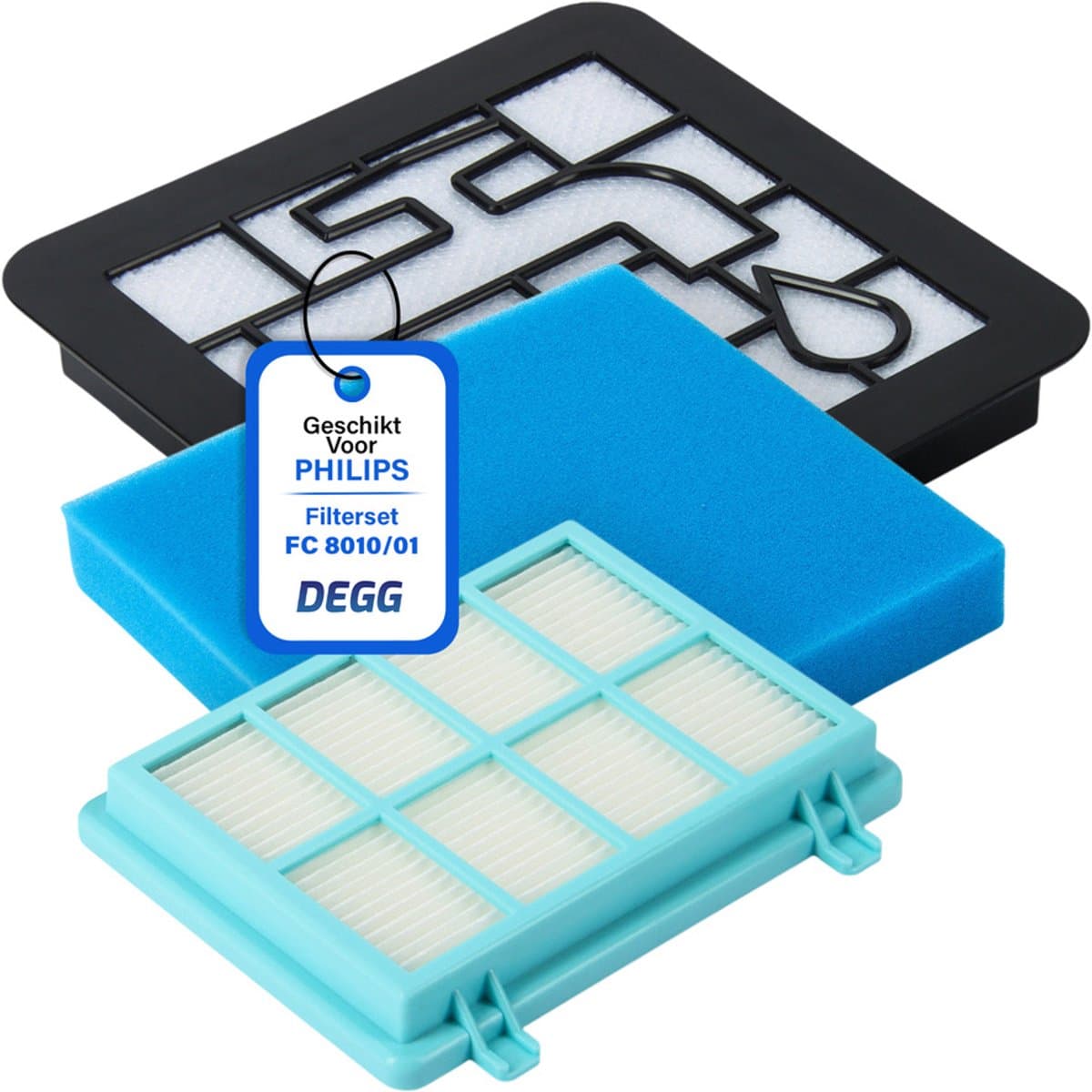 DEGG® - Filterset Geschikt voor Philips PowerPro Compact, Active & City Series - Vervangt FC8010/01 - 3-in-1 Kit — afbeelding 1