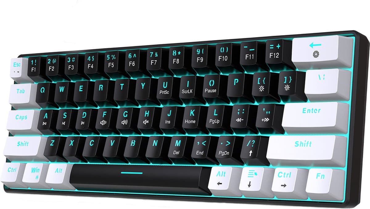HXSJ V900 - Bedrade Gaming Toetsenbord - Mechanisch - Blue Switch - 61 Keys - QWERTY Toetsenborden - Zwart wit — afbeelding 1