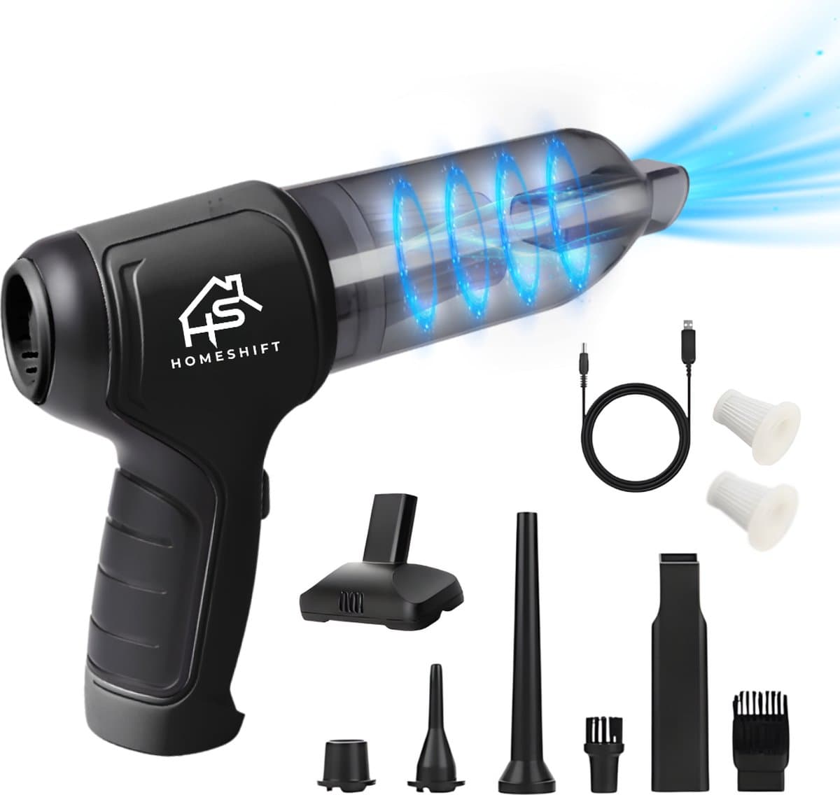 HomeShift® Auto Stofzuiger Draadloos V2 - Kruimelzuiger - Handstofzuiger - Kleine Stofzuiger - Draadloze stofzuiger - Air Duster - Nat & Droog - Zwart — afbeelding 1