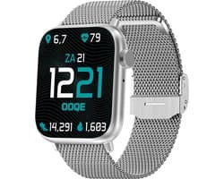OOQE WATCH PRO 7 - Smartwatch Heren | Elegant Design | Bellen en Gebeld Worden | Berichten Inzien |Gezondheidsanalyse | Sportanalyse | Stress en Slaap Management | Nederlandstalig | Barst- en Krasbestendig | Zilver