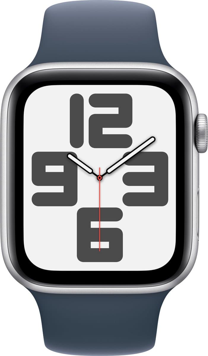 Apple Watch SE 2023 - GPS + Cellular - 44mm Silver Aluminium Case with Storm Blue Sport Band - M/L — afbeelding 1