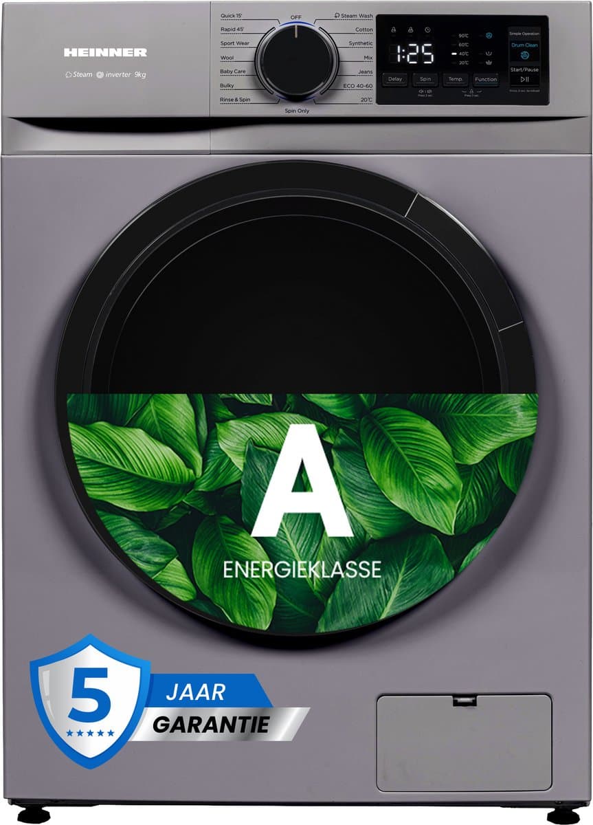 Heinner HWM-M914IVNSA+++ Slanke Wasmachine 9 kg – 1400 tpm – Energieklasse A – Digitaal display – 15 programma’s – Zilver – 5 Jaar Garantie — afbeelding 1